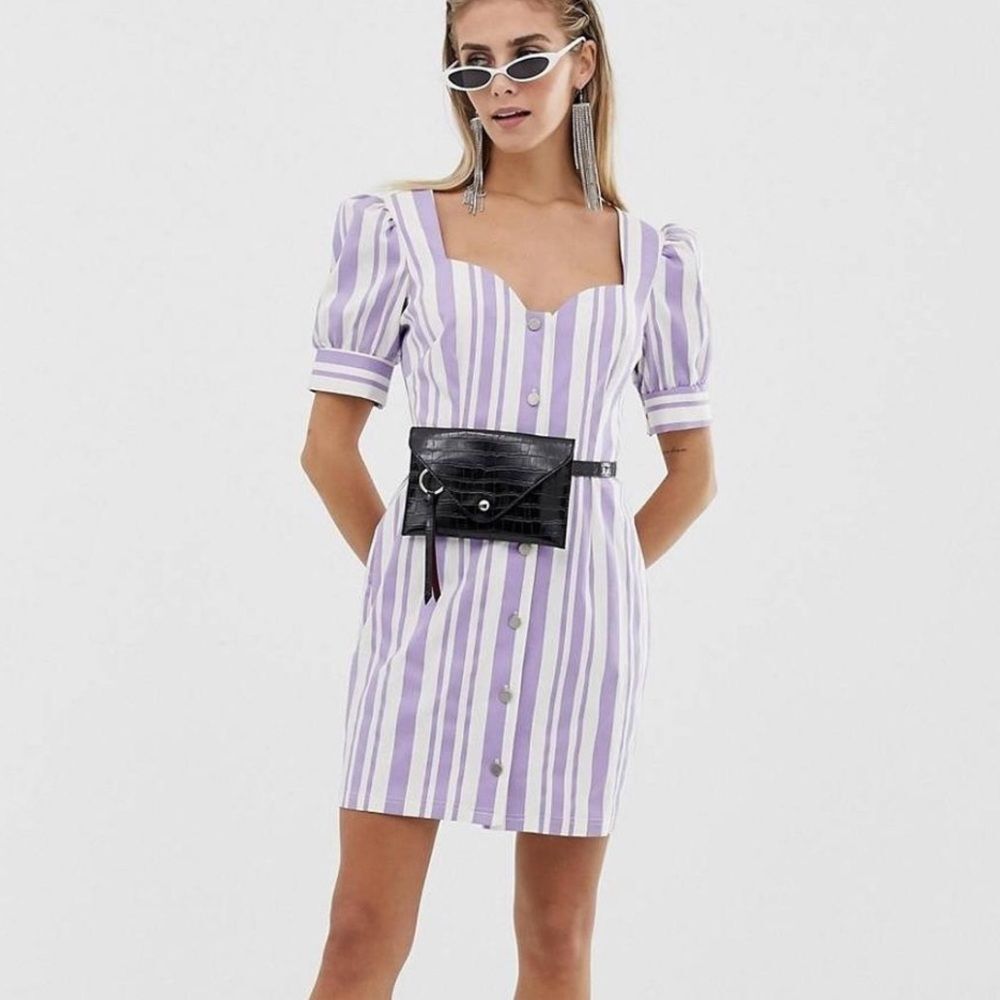 Reclaimed Vintage Purple and White Striped Mini Dress size US 8